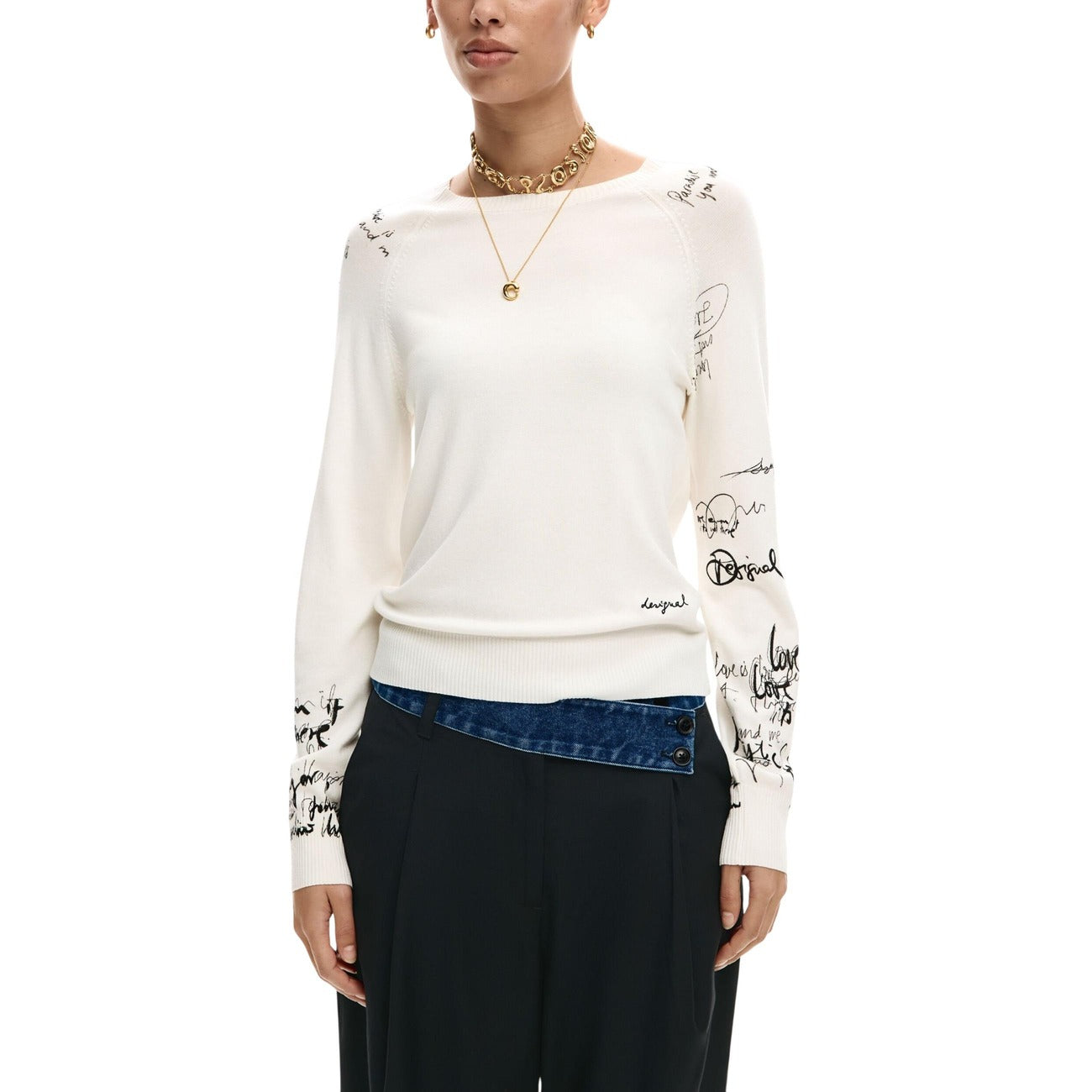 2450895 Desigual Maglia Donna Beige Stampa Viscosa