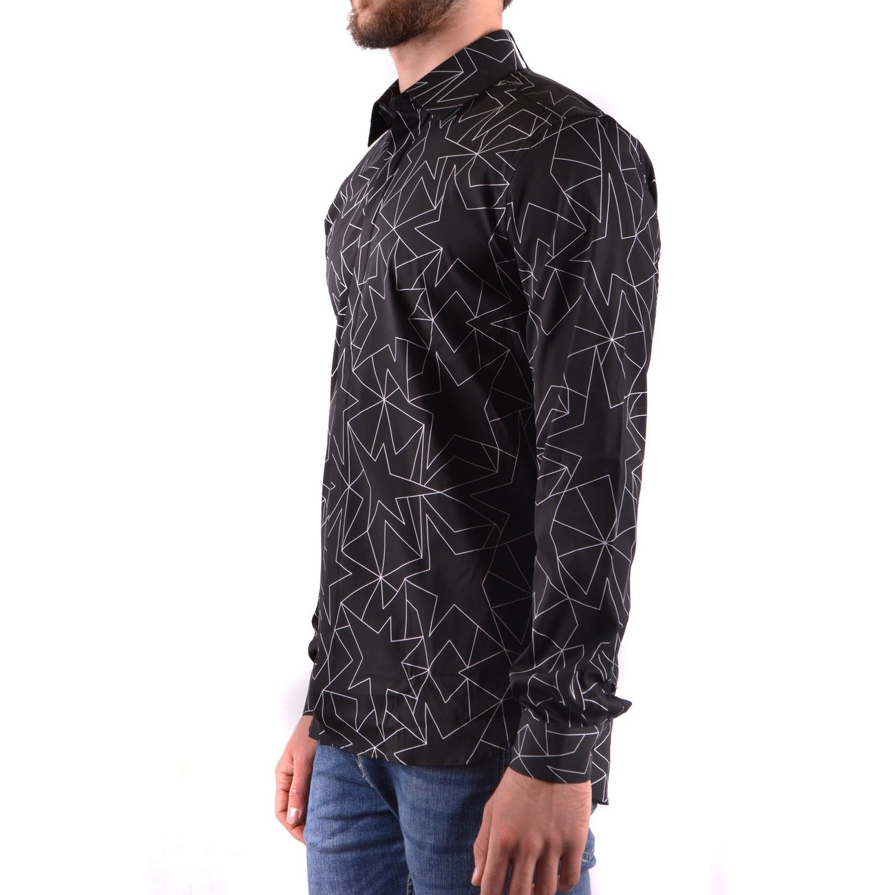 2436066 Neil Barrett Camicia Nero Geometrica Maniche Lunghe Uomo