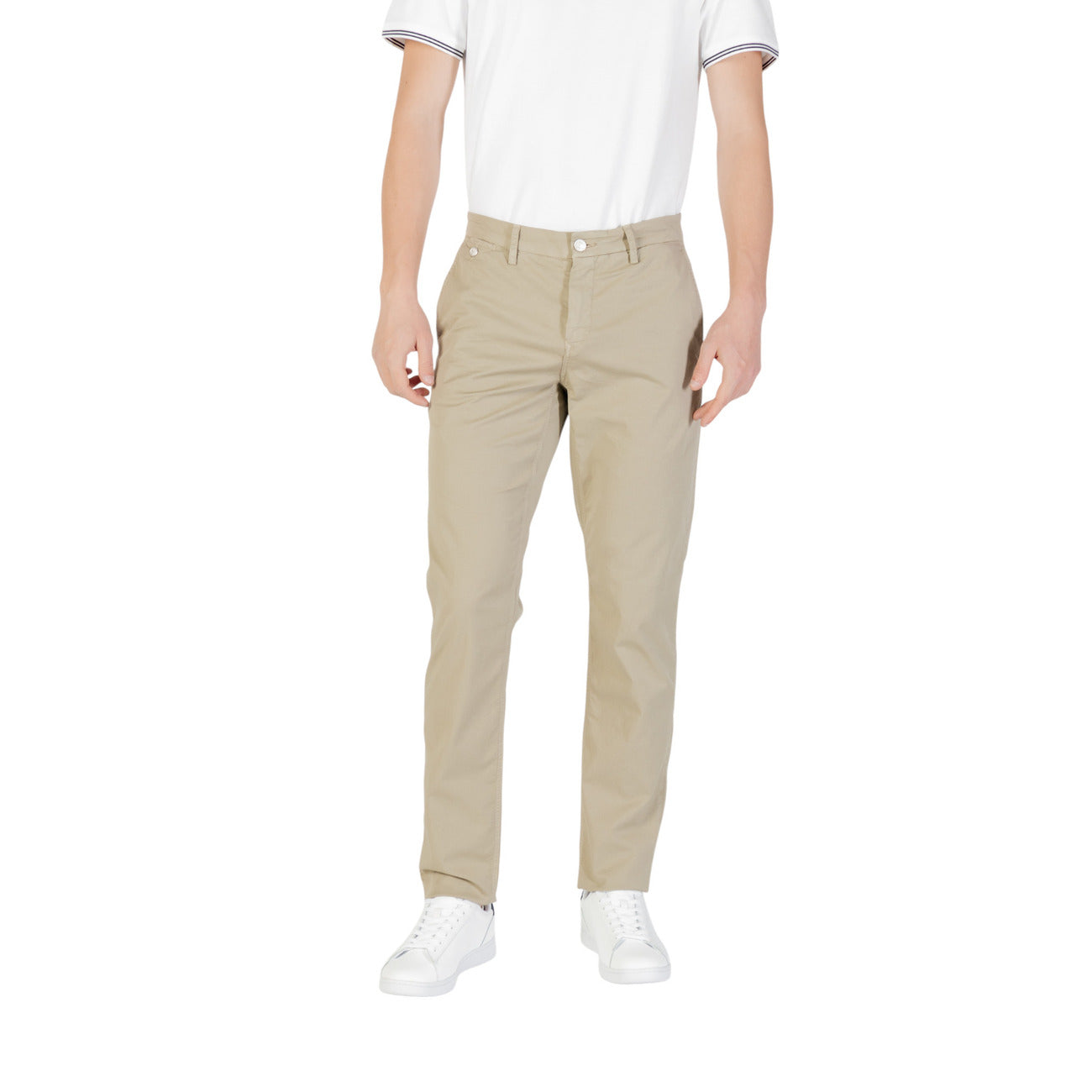 2421772 Replay Pantaloni Verde Monocromo Cotone Elastan Uomo