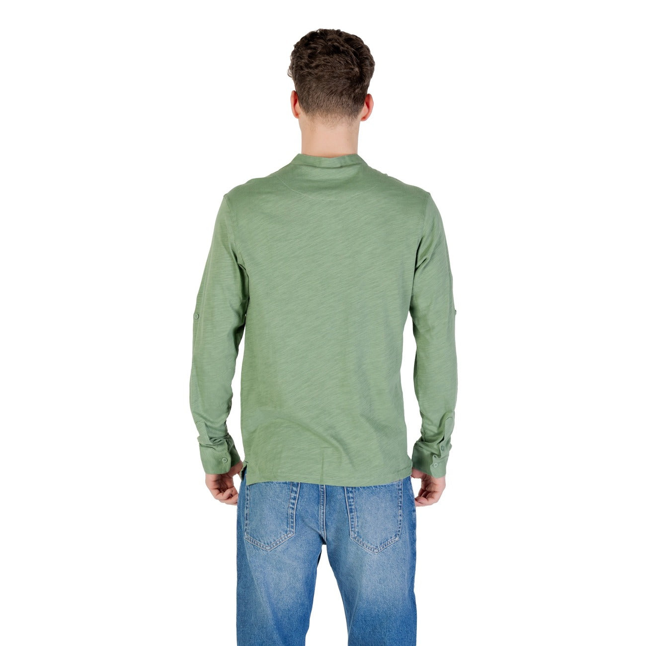 2420433 Gianni Lupo T-Shirt Verde Maniche Lunghe Bottoni Uomo