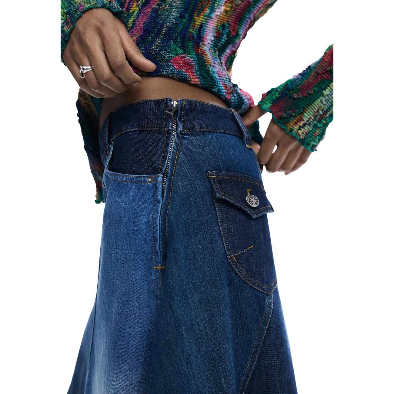 2451271 Desigual Gonna Blu Cotone Cerniera Donna
