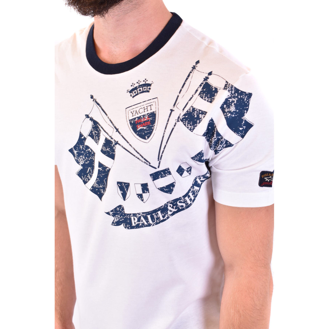 2450088 Paul&Shark T-Shirt Bianca Stampa 100% Cotone Uomo