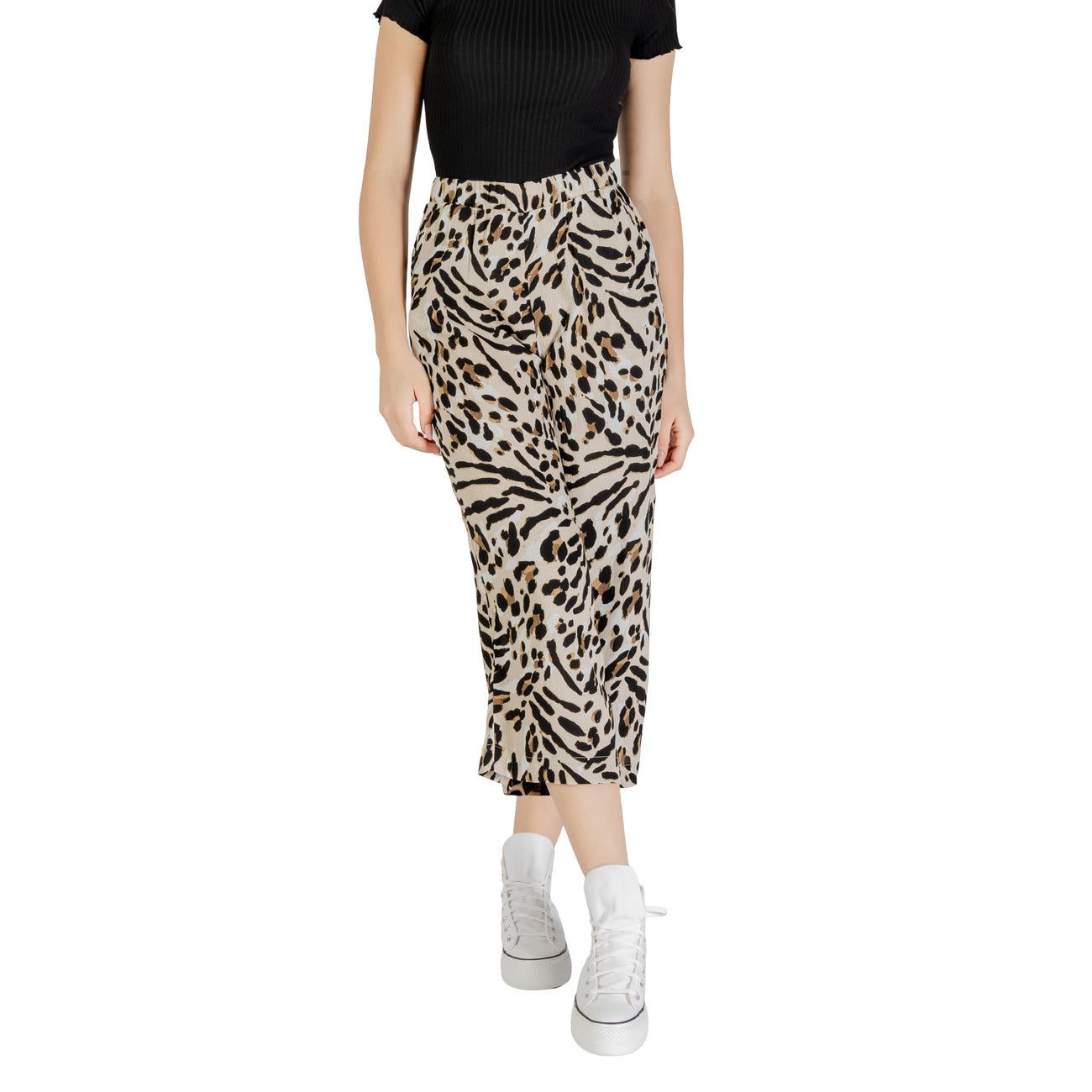 486288 Ichi Pantaloni Beige Fantasia Leopardata Donna