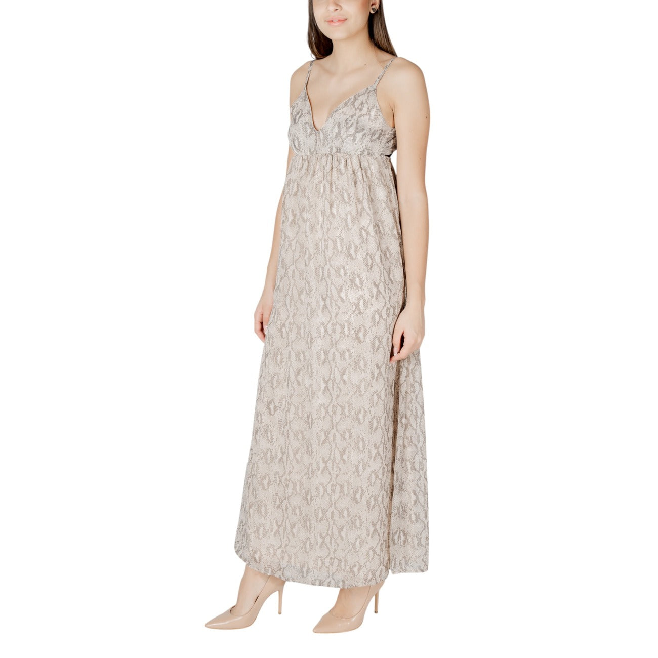 2418429 Only Abito Beige Spalline Scollo V Profondo Donna