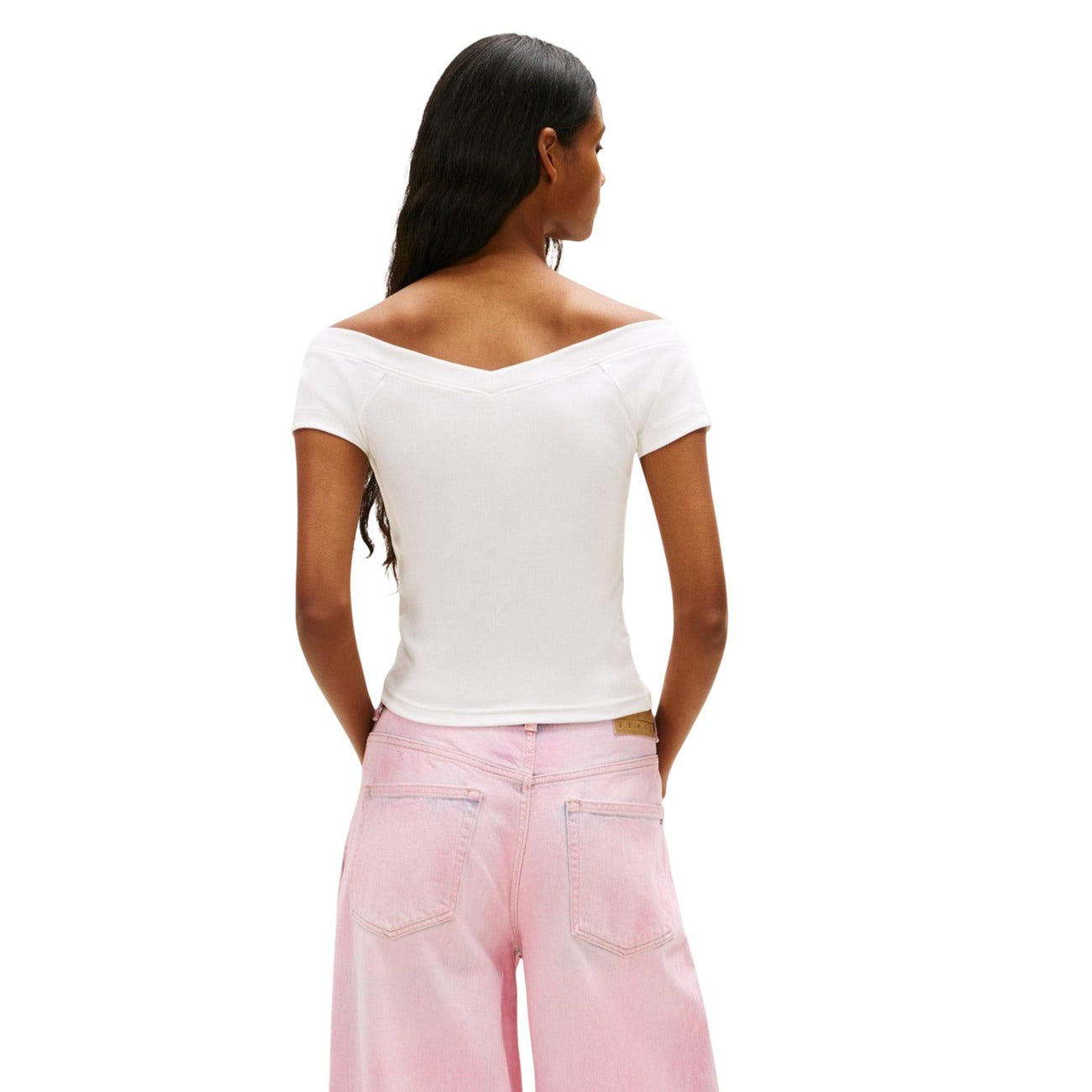 2457569 Tommy Hilfiger Jeans Top Beige Cotone Organico Scollo Barca Donna