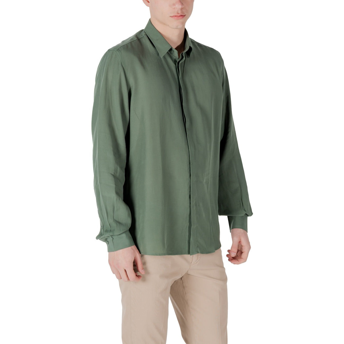 2417689 Antony Morato Camicia Verde Lino Lyocell Uomo