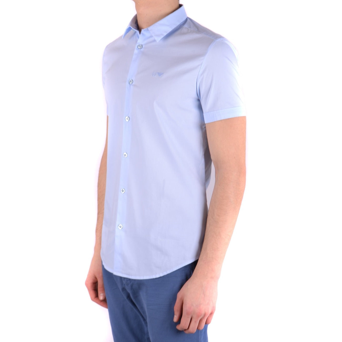 2431925 Armani Jeans Camicia Azzurro Maniche Corte Uomo