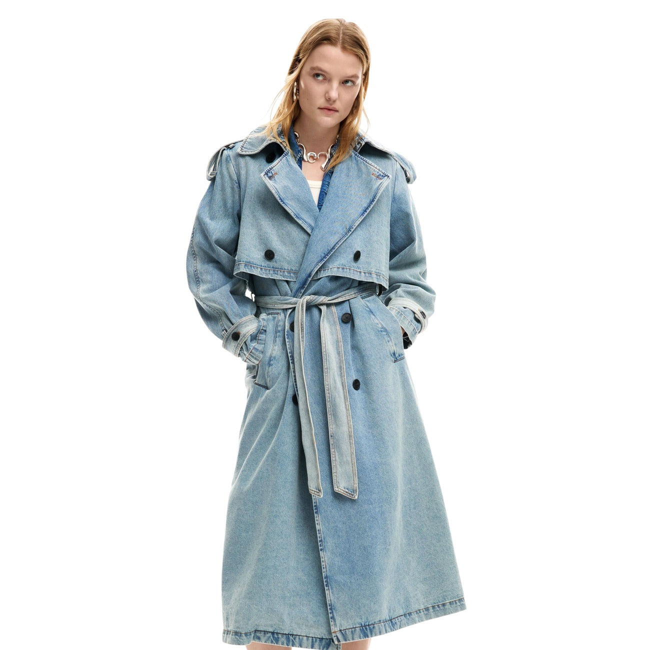 2453157 Desigual Giacca Donna Azzurra Cotone Cintura