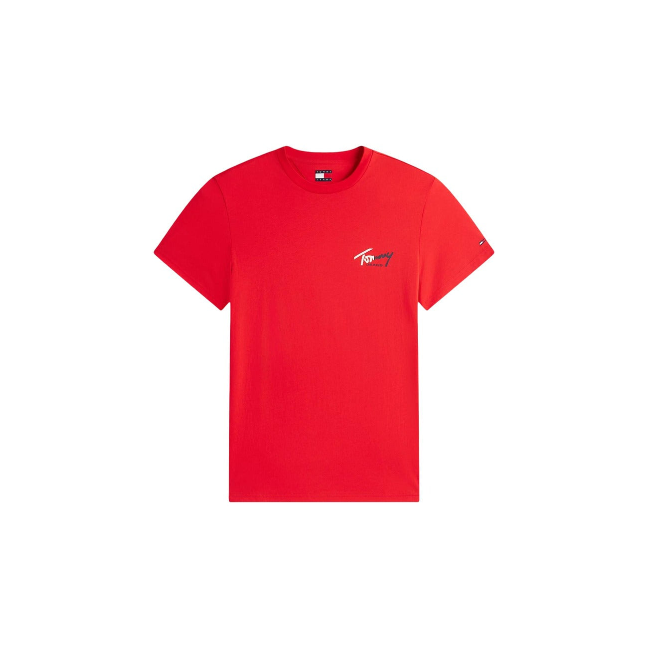 2458451 Tommy Hilfiger Jeans T-Shirt Rossa Cotone Organico Scollo Tondo Uomo