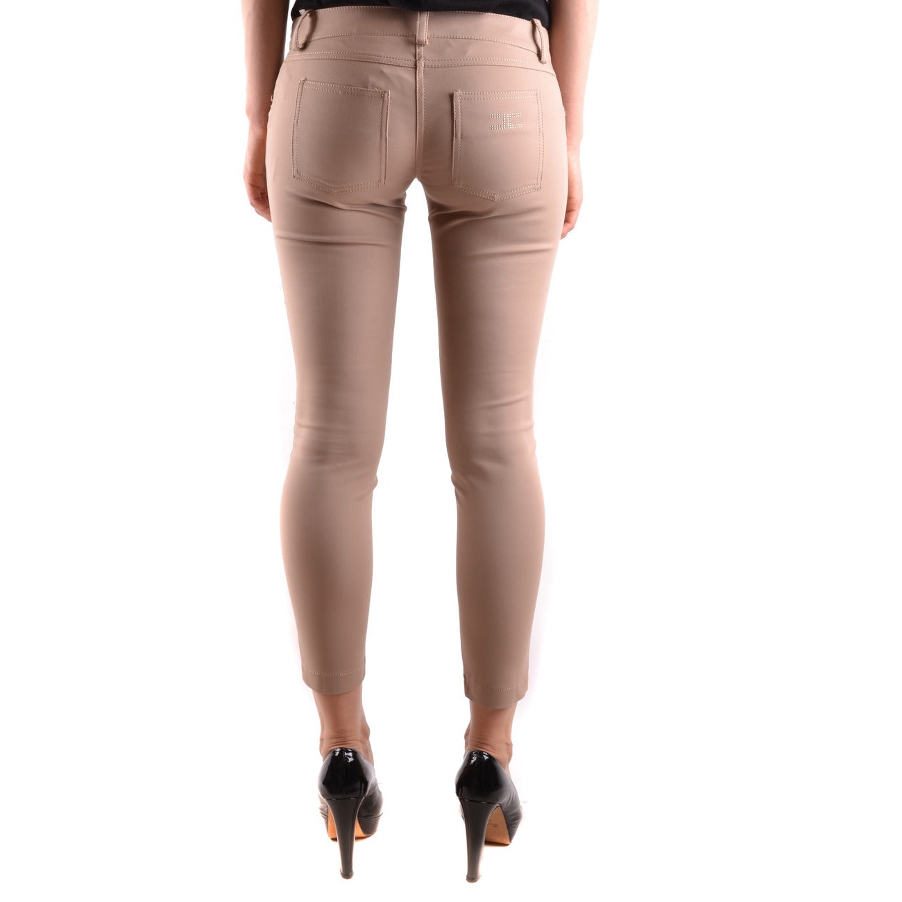 2440277 Elisabetta Franchi Pantaloni Beige Zip Bottone Tasche Donna