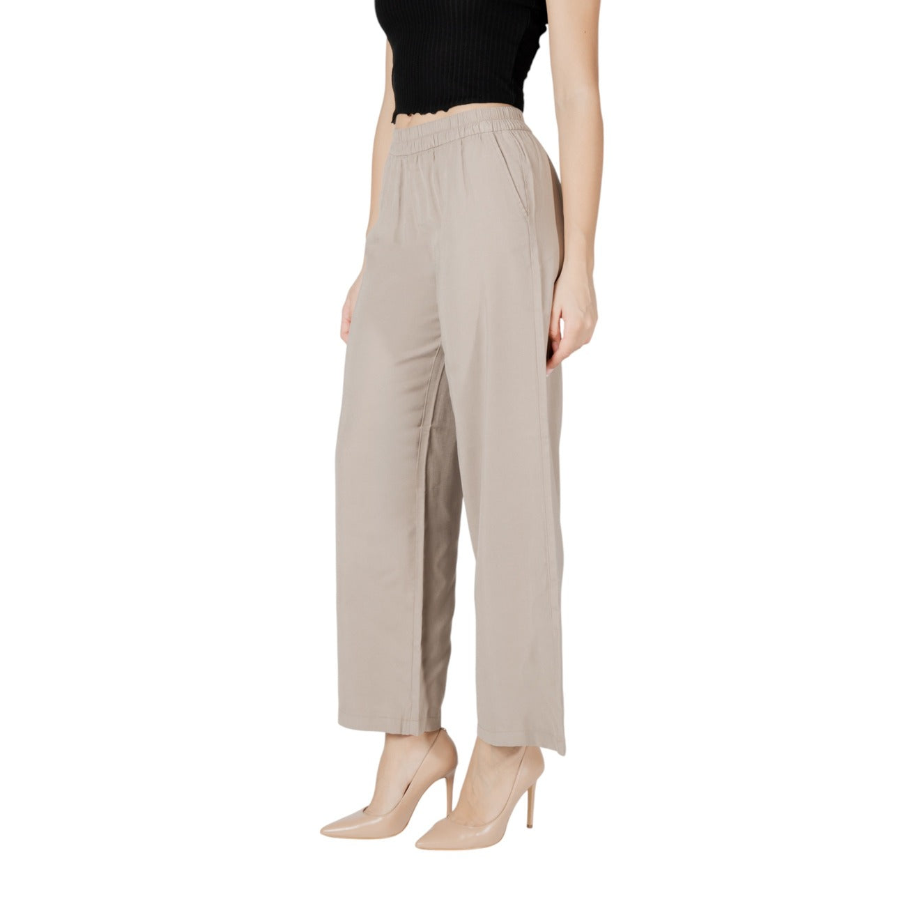 2418352 Only Pantaloni Beige Viscosa Fascia Elastica Donna