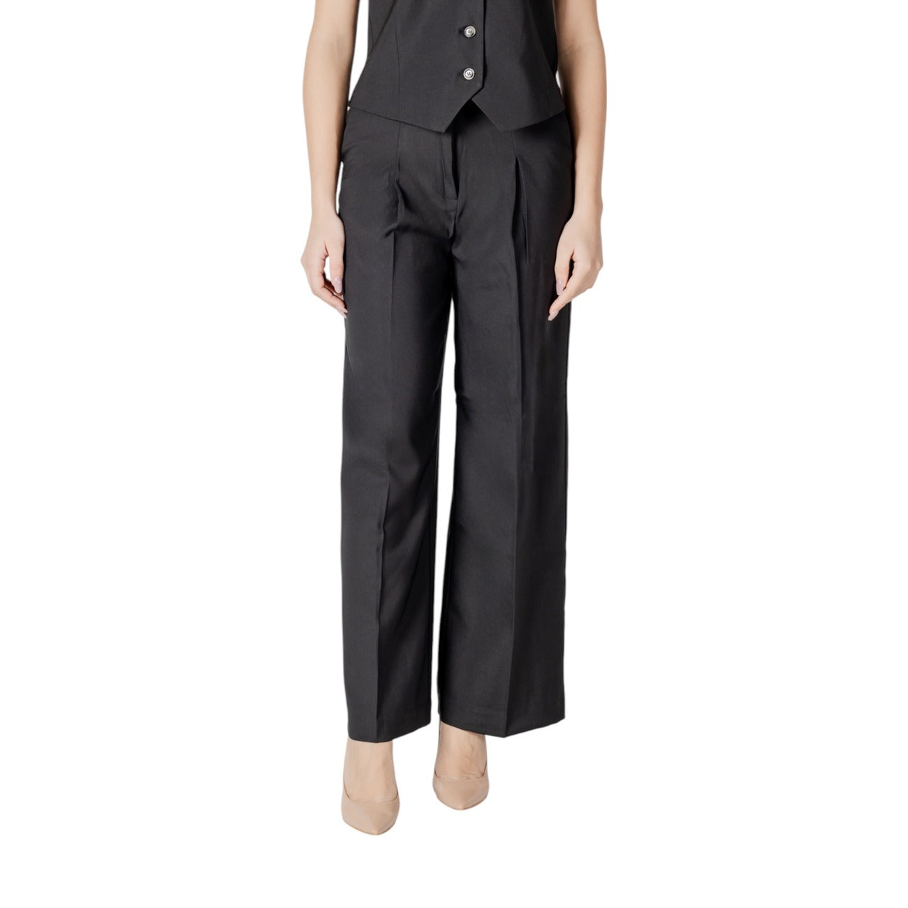 2413622 Ichi Pantaloni Neri Zip Tasche Donna