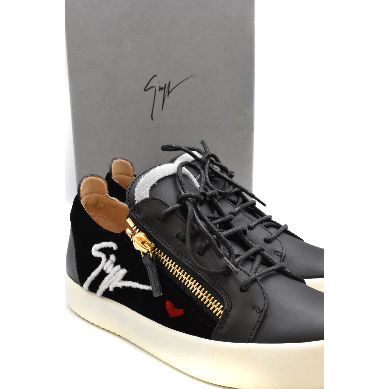 2438026 Giuseppe Zanotti Sneakers Nere Pelle Zip Lacci Donna