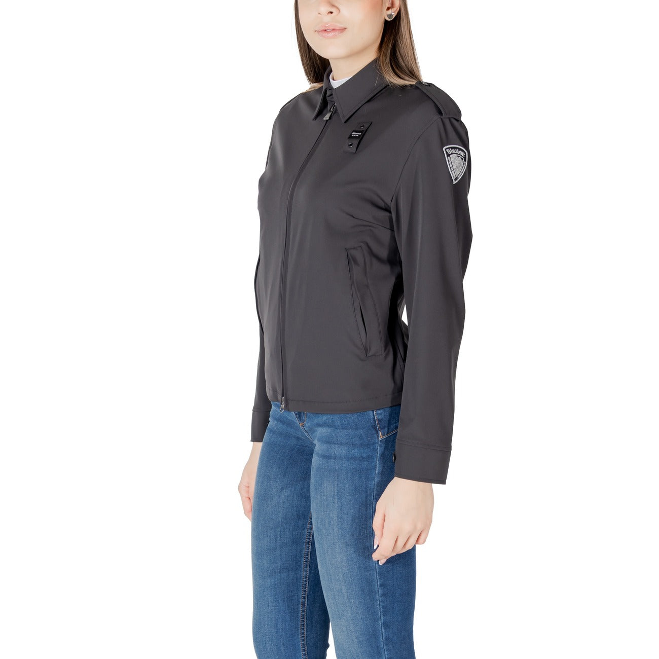 2416912 Blauer Giacca Nera Cerniera Tasche Poliammide Donna