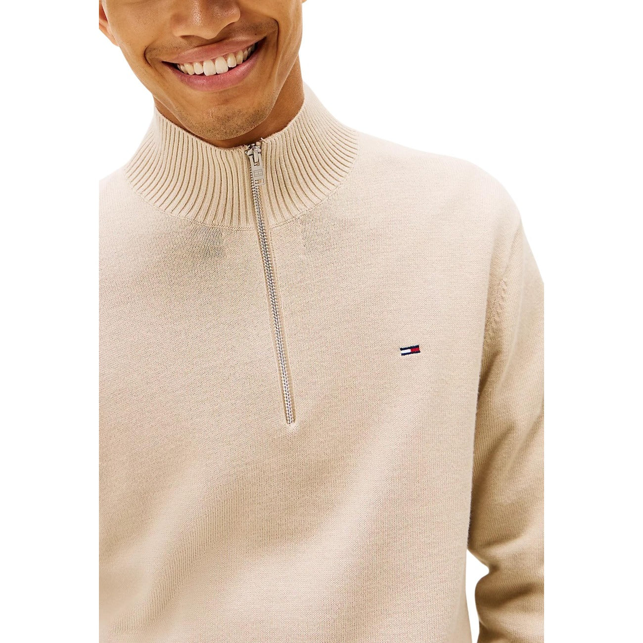 2451776 Tommy Hilfiger Jeans Felpa Beige Zip Collo Alto Uomo