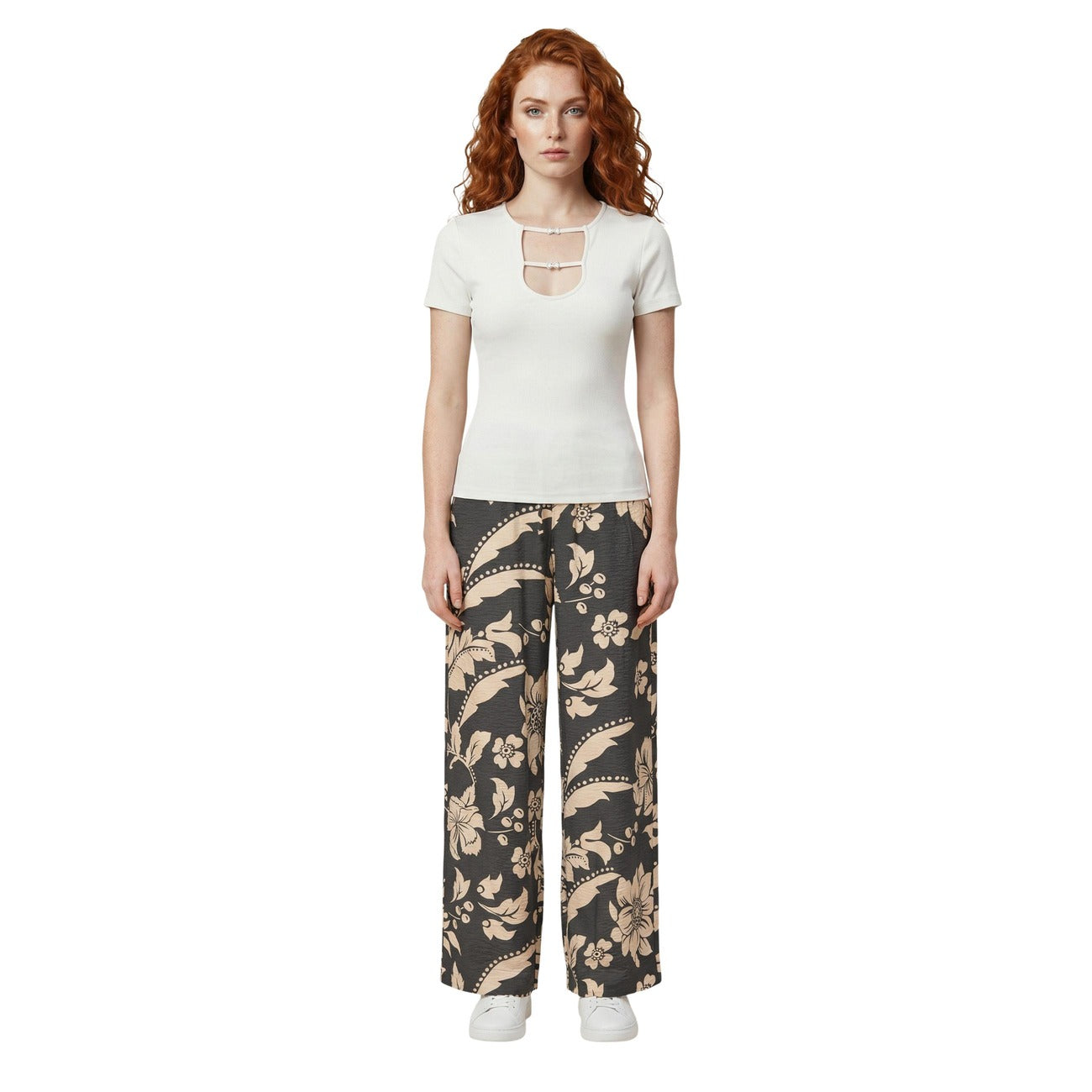 2454615 Jacqueline De Yong Pantaloni Neri Viscosa Fantasia Floreale Donna