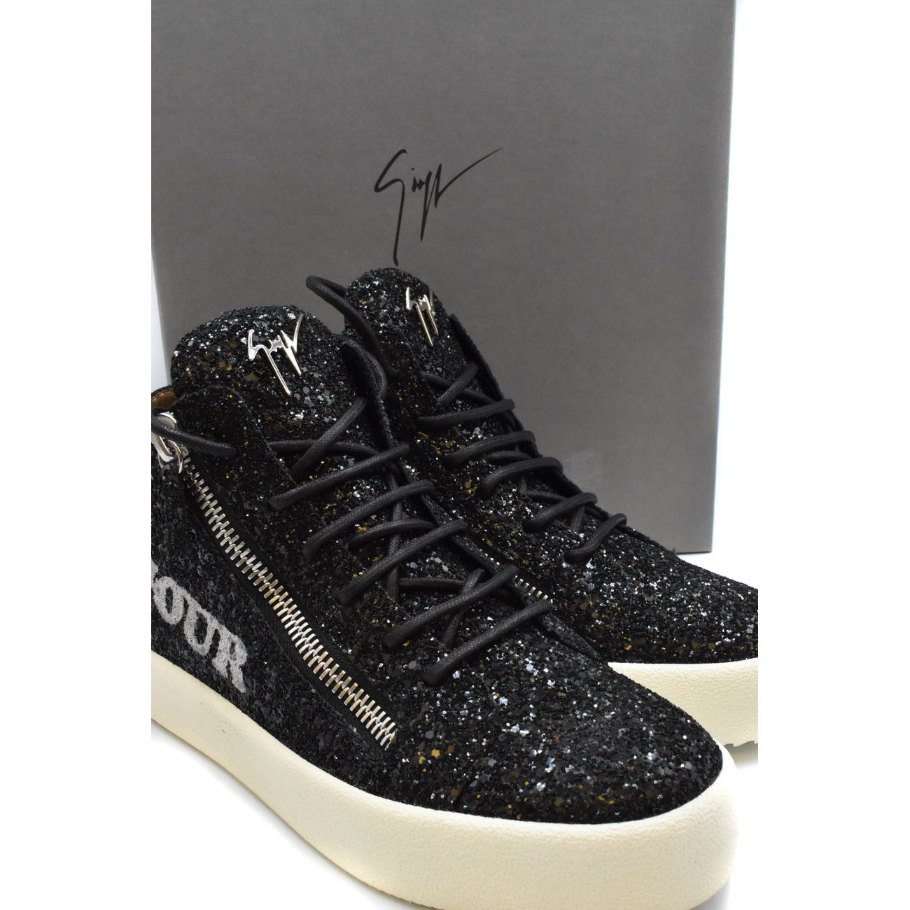 2438011 Giuseppe Zanotti Sneakers Nere Pelle Strass Zip Lacci Donna