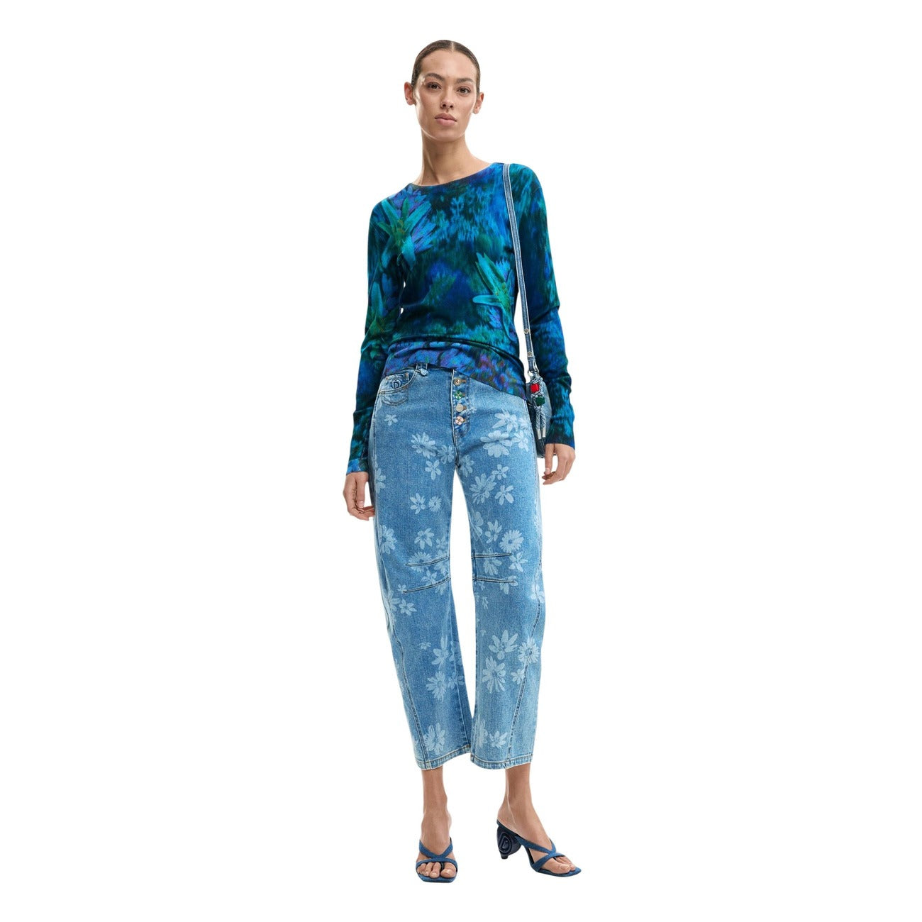 2453159 Desigual Maglia Donna Blu Floreale Viscosa