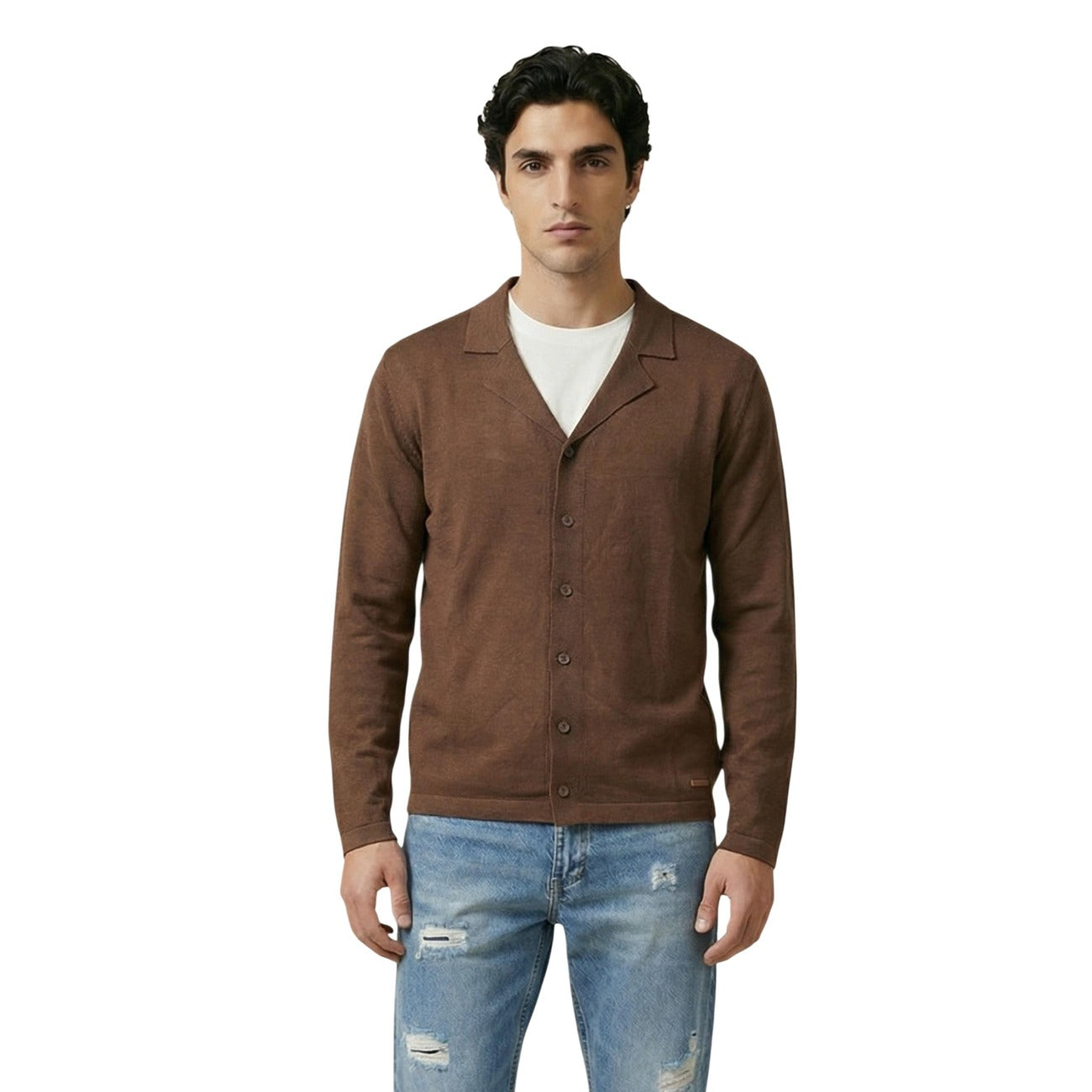 2455914 Gianni Lupo Cardigan Marrone Bavero Uomo