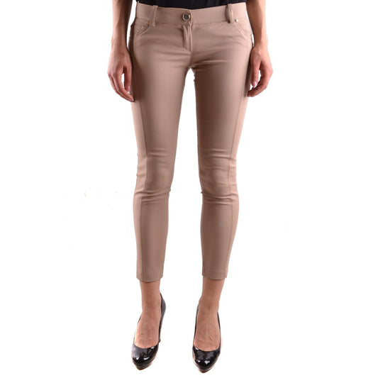2440277 Elisabetta Franchi Pantaloni Beige Zip Bottone Tasche Donna