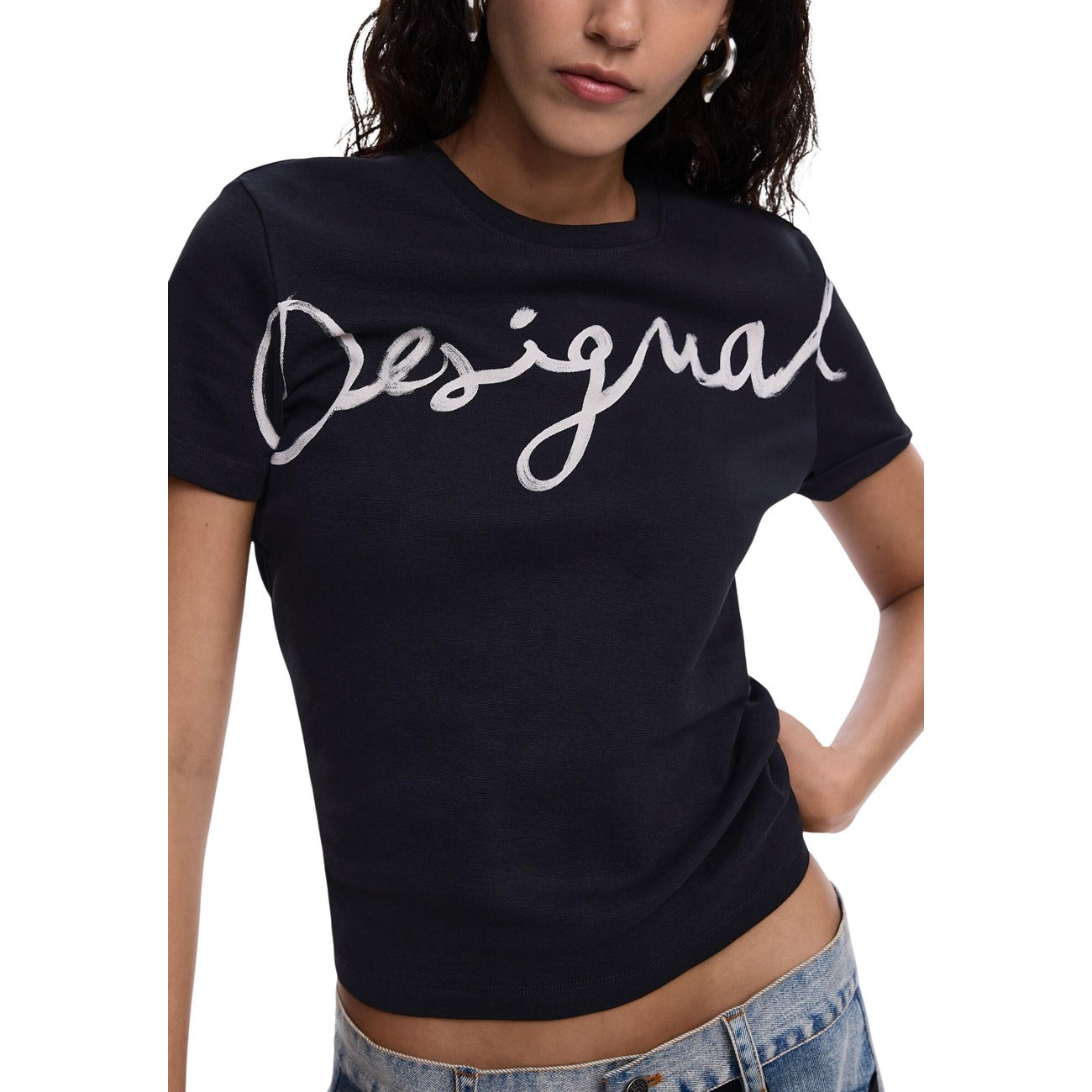 2451093 Desigual T-Shirt Donna Nera Stampa Cotone