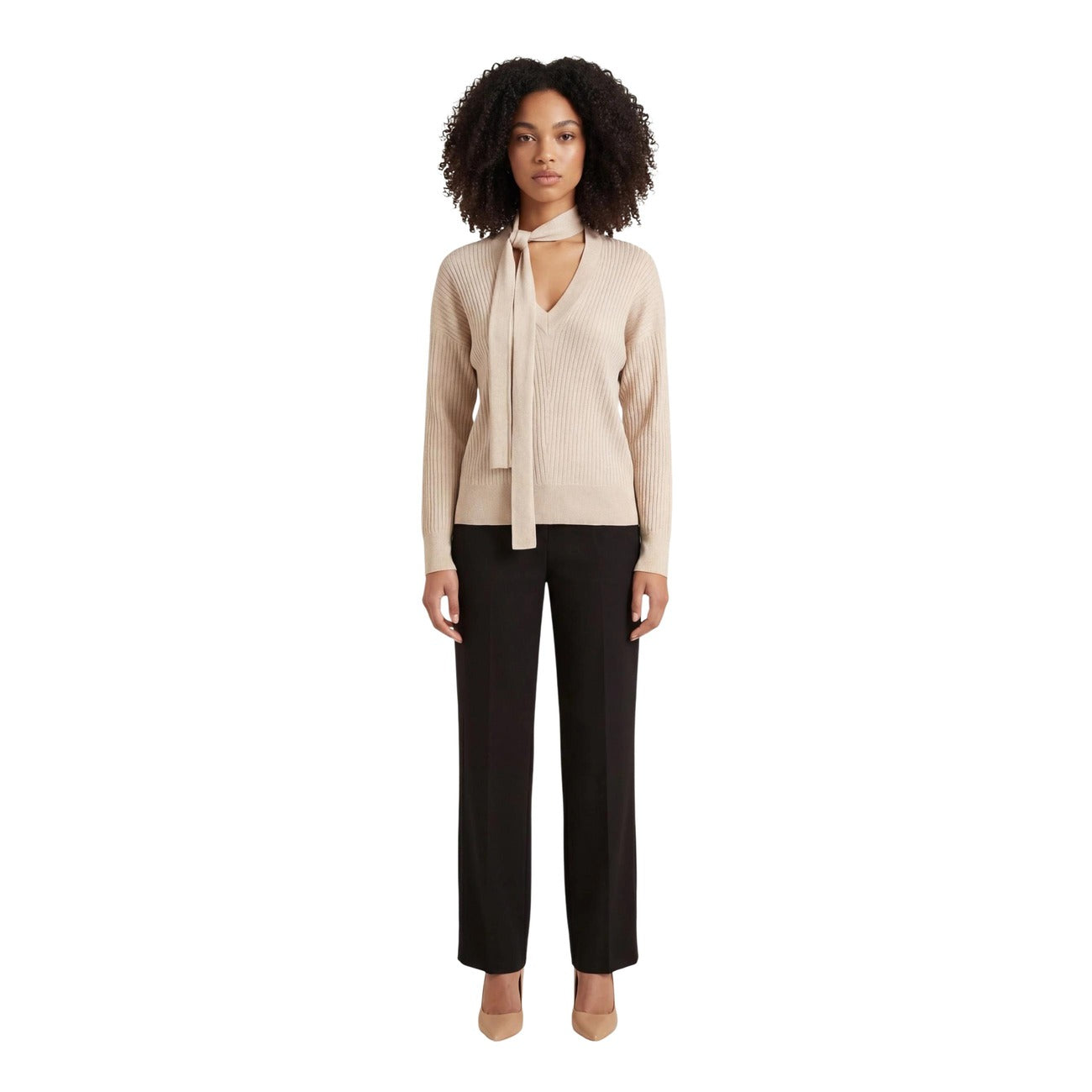 2457196 Liu Jo Maglia Beige Viscosa Scollo V Maniche Lunghe Donna