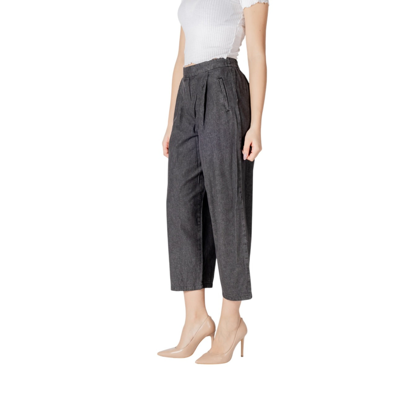 2413684 Ichi Pantaloni Neri Cotone Tasche Donna
