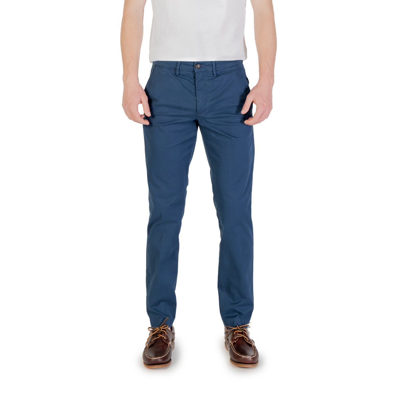 2421743 Borghese Pantaloni Blu Monocromo Cotone Elastan Uomo