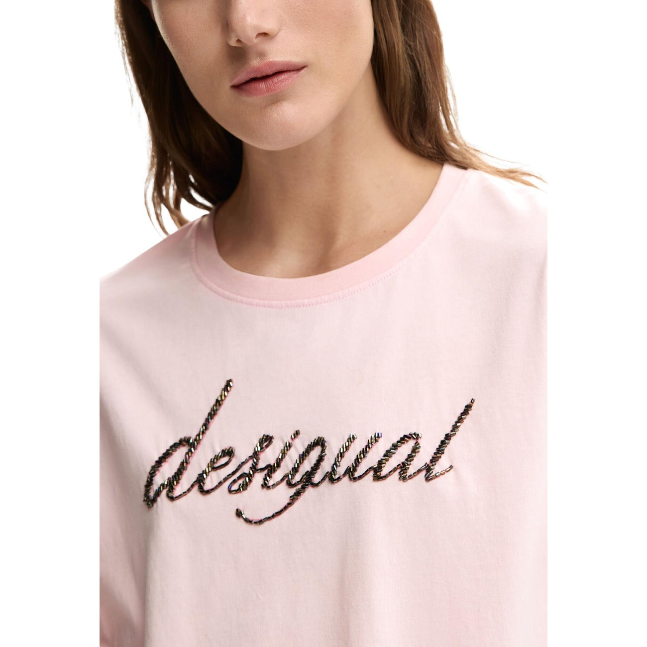 2453015 Desigual T-Shirt Donna Rosa Stampa Cotone