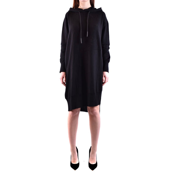 Alexander McQueen Abito Nero Corto Donna Lana Cotone Cappuccio