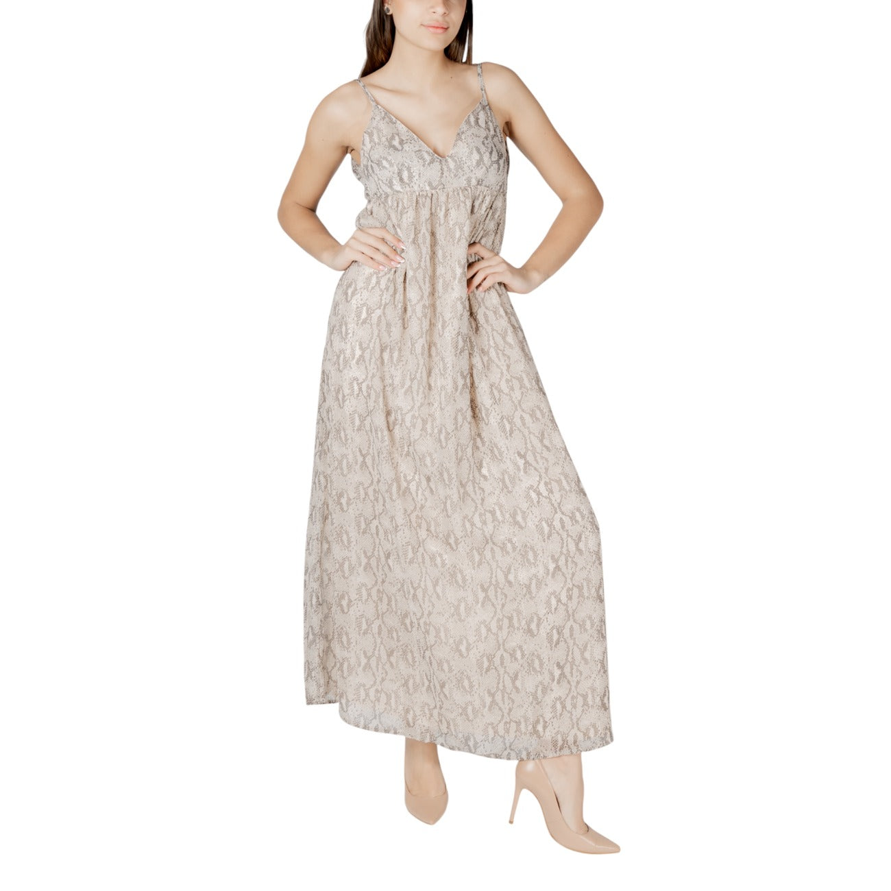 2418429 Only Abito Beige Spalline Scollo V Profondo Donna