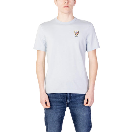 414769 Blauer T-Shirt Azzurro Monocromo Uomo