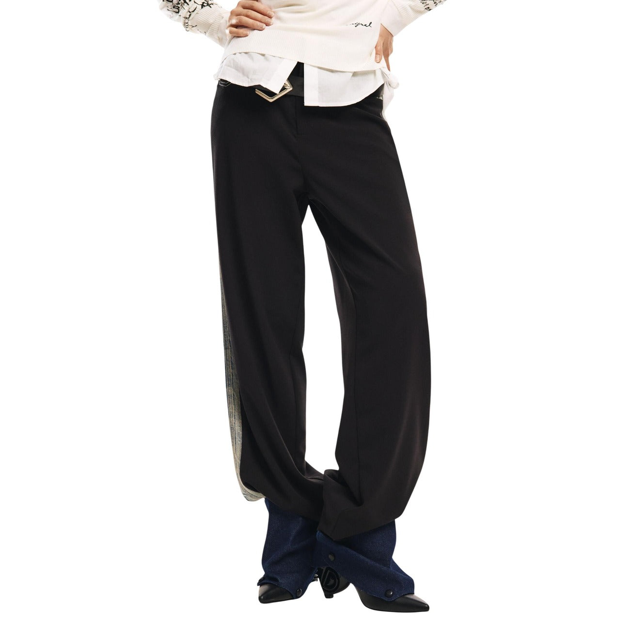 2451322 Desigual Pantaloni Donna Neri Misto