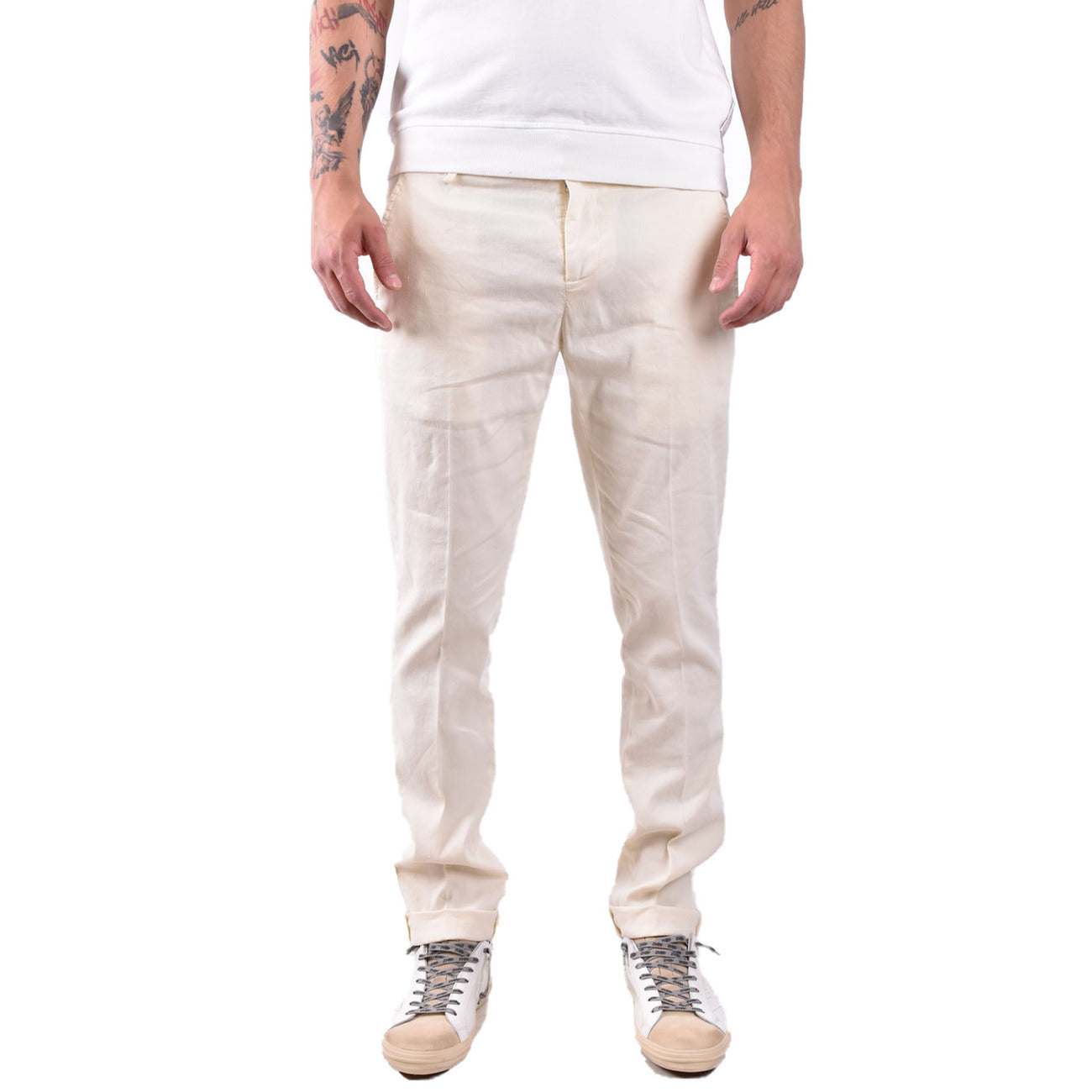 2431072 Dondup Pantaloni Beige Lino Lyocell Elastan Uomo