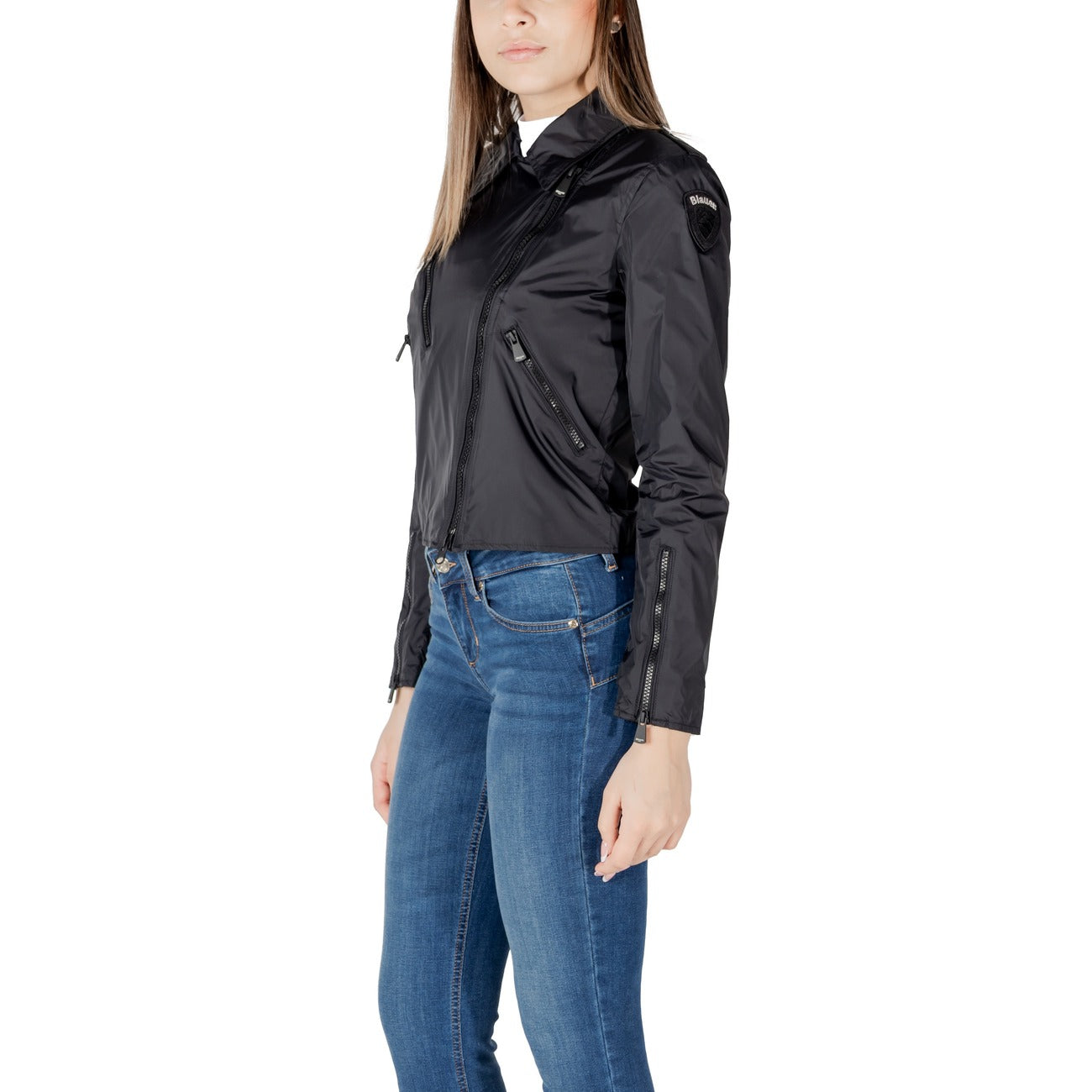 2416815 Blauer Giacca Nera Cerniera Laterale Tasche Donna