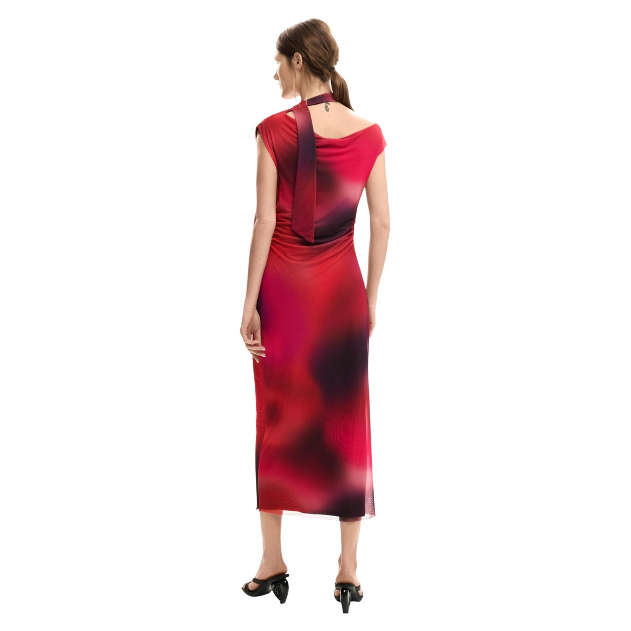 2453694 Desigual Abito Lungo Fuxia Scollo Barca Smanicato Donna