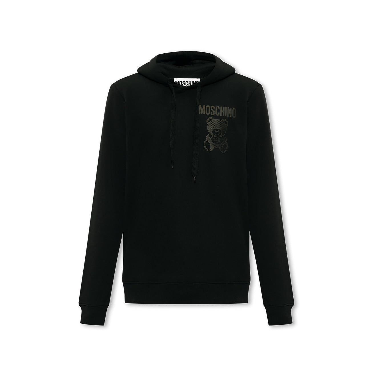 2431094 Moschino Felpa Nera Stampa Cappuccio Uomo