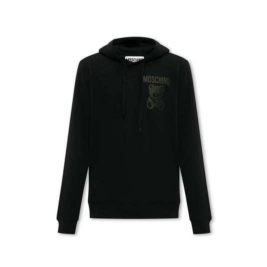 2431094 Moschino Felpa Nera Stampa Cappuccio Uomo