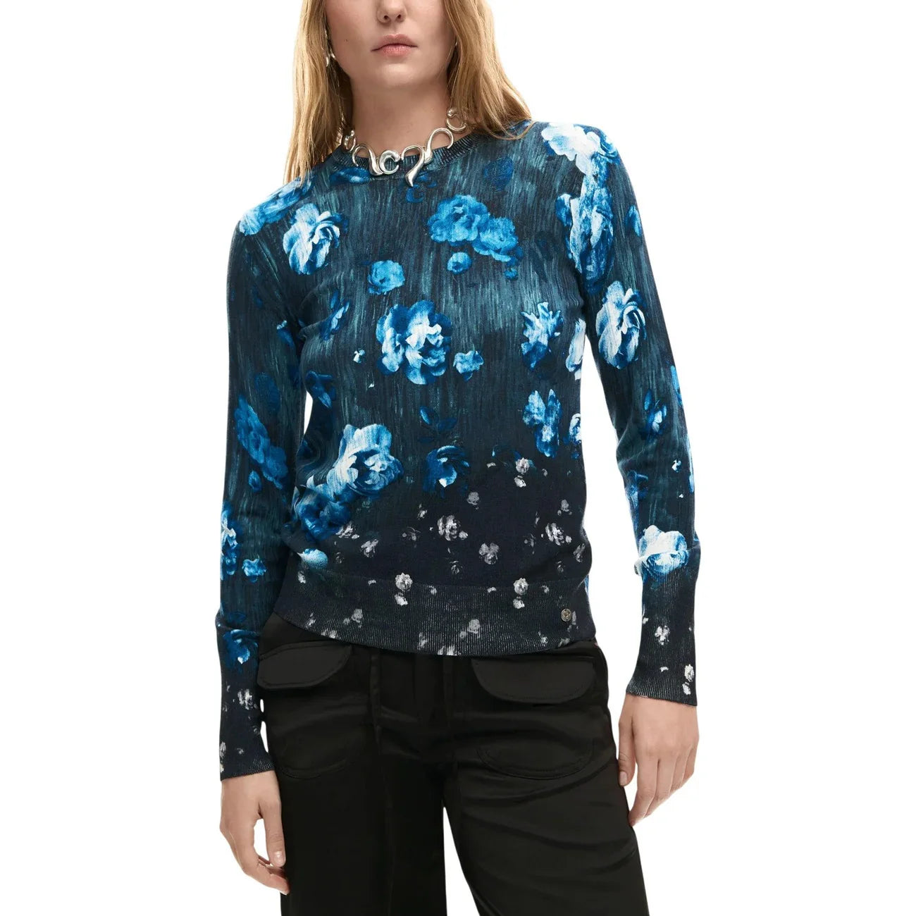 2451529 Desigual Maglia Donna Nera Floreale Viscosa