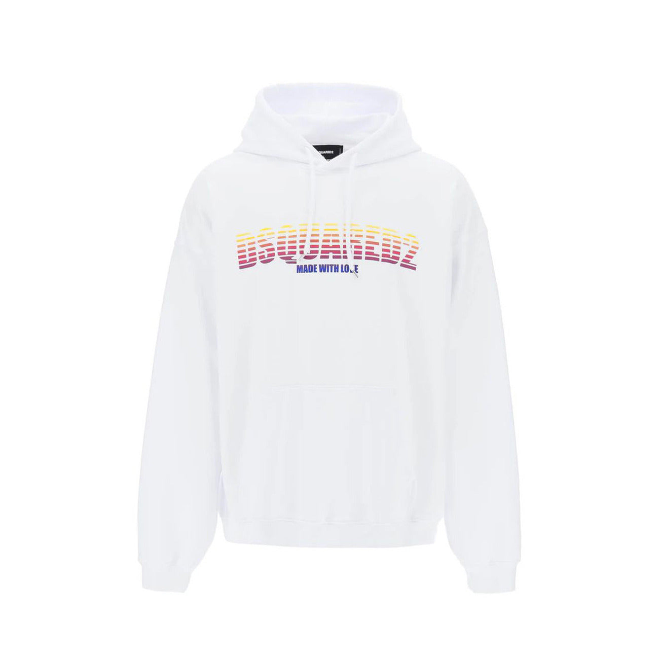 2424458 Dsquared2 Felpa Bianca Stampa Cappuccio Uomo