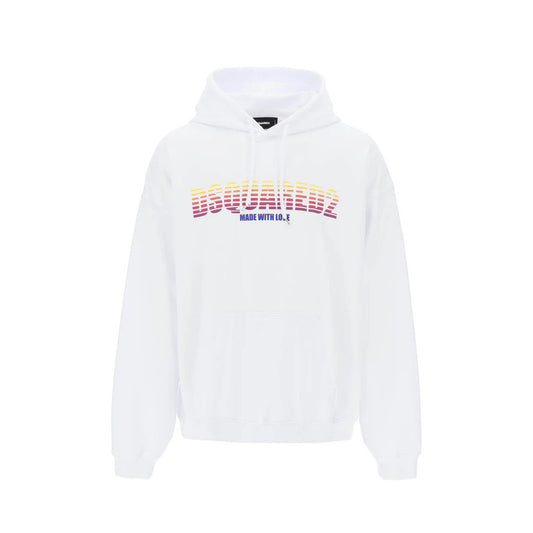 2424458 Dsquared2 Felpa Bianca Stampa Cappuccio Uomo