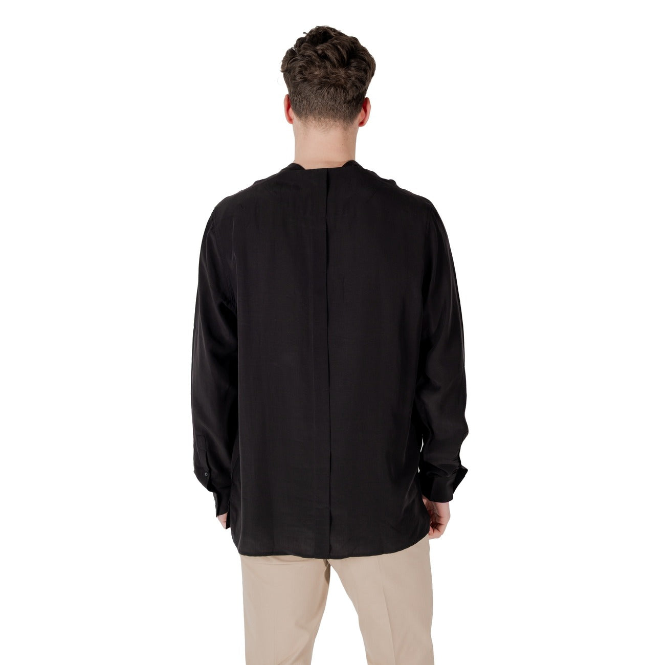 2420142 Antony Morato Camicia Nera Lyocell Lino Colletto Coreana Uomo