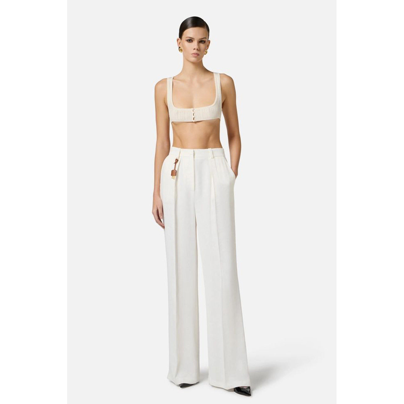 493904 Elisabetta Franchi Pantaloni Bianchi Lino Donna Primavera/Estate