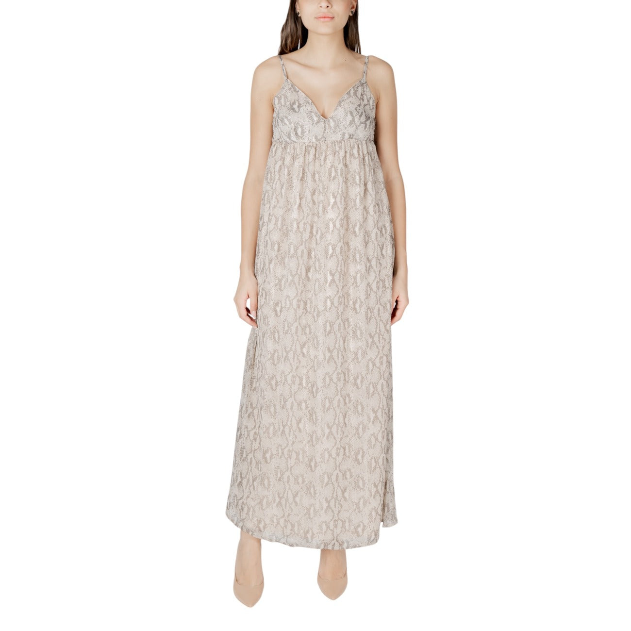 2418429 Only Abito Beige Spalline Scollo V Profondo Donna