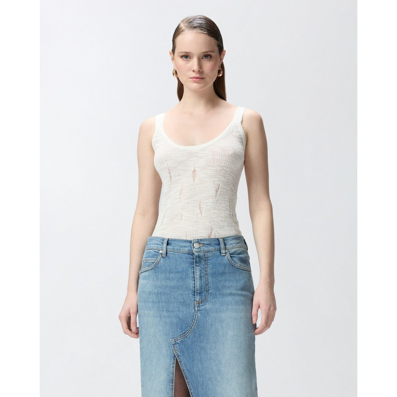 2443119 Pinko Canotta Bianca Cotone Spalline Donna
