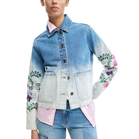 2452932 Desigual Giacca Azzurra Cotone Bottoni Donna