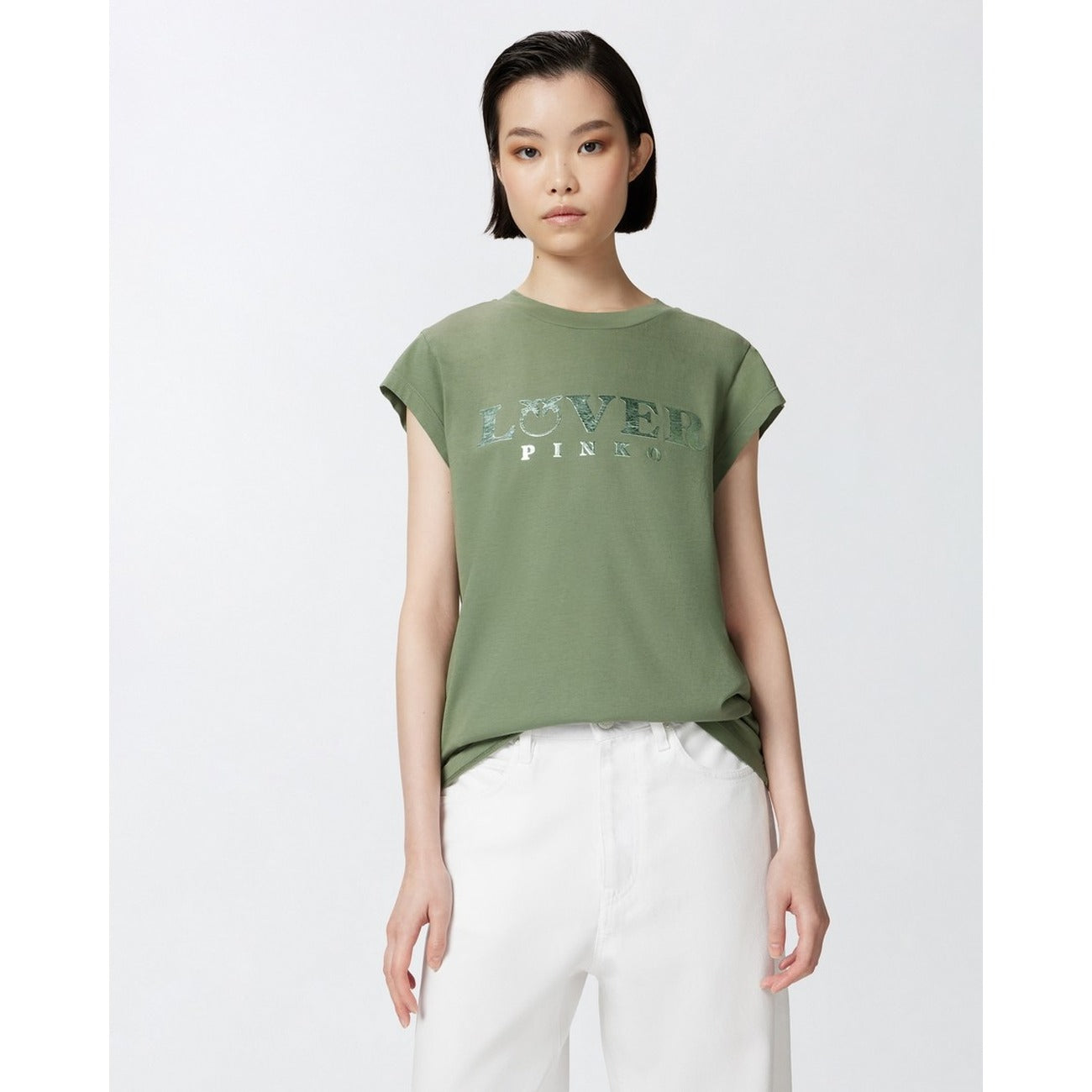 2442715 Pinko T-Shirt Verde Donna Cotone 100% Stampa