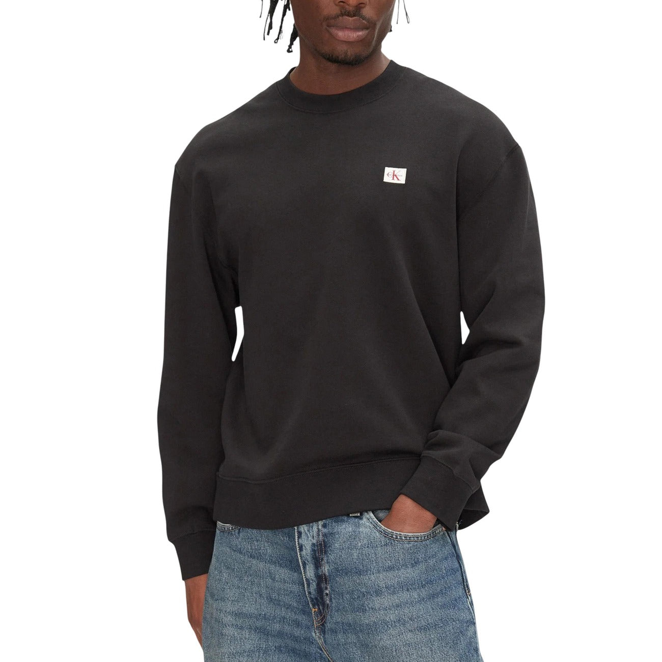 2446614 Calvin Klein Jeans Felpa Nera Scollo Tondo Uomo