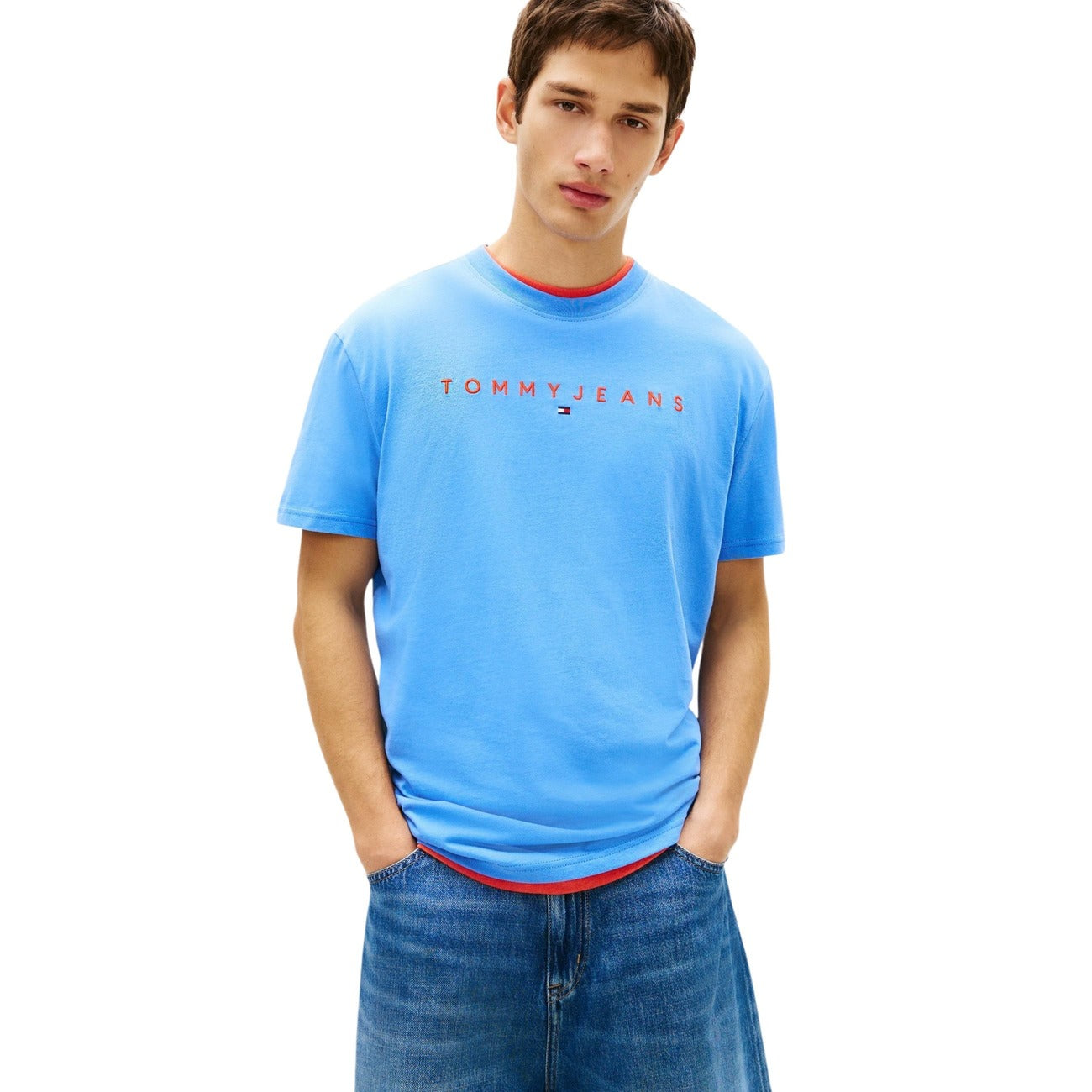 2457546 Tommy Hilfiger Jeans T-Shirt Azzurro Stampa Uomo