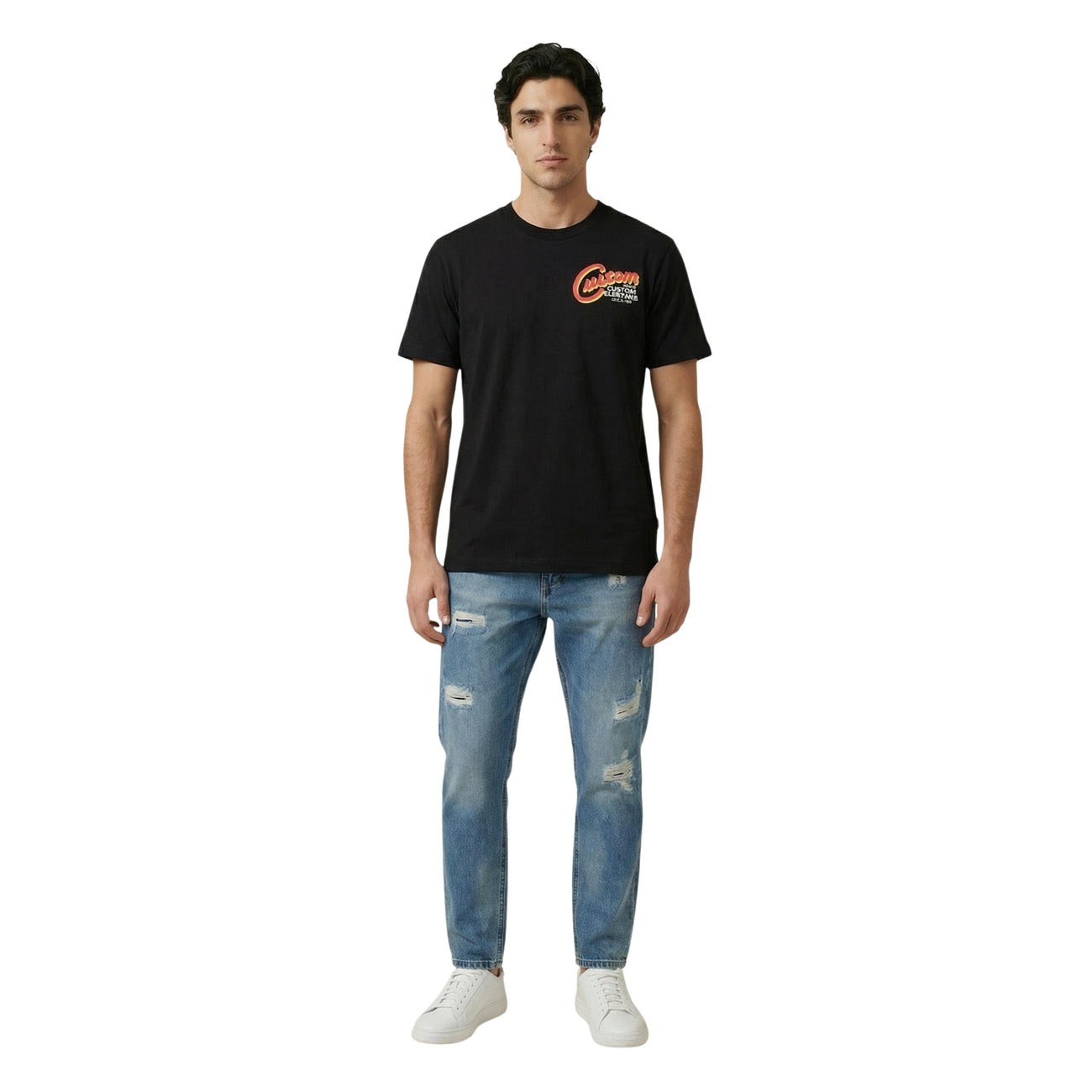 2455552 Replay T-Shirt Nera con Stampa Uomo